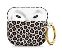 Compatible with AirPod 4 Case 2024, Cute Hard Plastic Protective Cover for Airpod 4th Generation Women, Shockproof Shell Skin with Gold Ring Keychain,Gray Leopard
