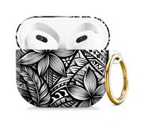 Compatible with AirPod 4 Case 2024, Cute Hard Plastic Protective Cover for Airpod 4th Generation Women, Shockproof Shell Skin with Gold Ring Keychain,Tropical Leaves Birds