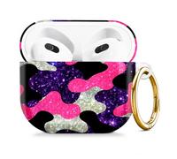 Compatible with AirPod 4 Case 2024, Cute Hard Plastic Protective Cover for Airpod 4th Generation Women, Shockproof Shell Skin with Gold Ring Keychain,Purple Gray Camouflage Galaxy