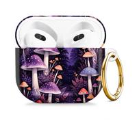 Compatible with AirPod 4 Case 2024, Cute Hard Plastic Protective Cover for Airpod 4th Generation Women, Shockproof Shell Skin with Gold Ring Keychain,Mushroom Forest Fantasy