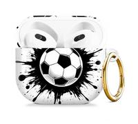 Compatible with AirPod 4 Case 2024, Cute Hard Plastic Protective Cover for Airpod 4th Generation Women, Shockproof Shell Skin with Gold Ring Keychain,Soccer Ball