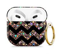 Compatible with AirPod 4 Case 2024, Cute Hard Plastic Protective Cover for Airpod 4th Generation Women, Shockproof Shell Skin with Gold Ring Keychain,Colorful Dots Camouflage
