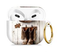 Compatible with AirPod 4 Case 2024, Cute Hard Plastic Protective Cover for Airpod 4th Generation Women, Shockproof Shell Skin with Gold Ring Keychain,Western Leather Cowboy Hat Boots