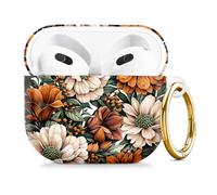 Compatible with AirPod 4 Case 2024, Cute Hard Plastic Protective Cover for Airpod 4th Generation Women, Shockproof Shell Skin with Gold Ring Keychain,Floral Leaf