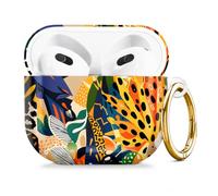 Compatible with AirPod 4 Case 2024, Cute Hard Plastic Protective Cover for Airpod 4th Generation Women, Shockproof Shell Skin with Gold Ring Keychain,Abstract Tropical Flower