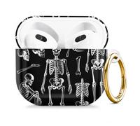Compatible with AirPod 4 Case 2024, Cute Hard Plastic Protective Cover for Airpod 4th Generation Women, Shockproof Shell Skin with Gold Ring Keychain,Human Skeleton Anatomy