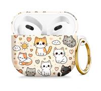 Compatible with AirPod 4 Case 2024, Cute Hard Plastic Protective Cover for Airpod 4th Generation Women, Shockproof Shell Skin with Gold Ring Keychain,Cute Cats Hearts Clouds Sun Moon Stars