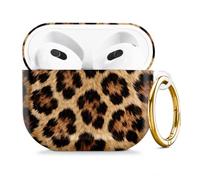 Compatible with AirPod 4 Case 2024, Cute Hard Plastic Protective Cover for Airpod 4th Generation Women, Shockproof Shell Skin with Gold Ring Keychain,Leopard Animals Skin