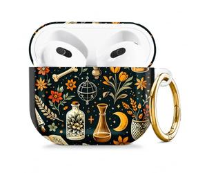 Compatible with AirPod 4 Case 2024, Cute Hard Plastic Protective Cover for Airpod 4th Generation Women, Shockproof Shell Skin with Gold Ring Keychain,Mystic Floral Skull Candle