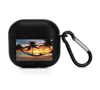 Compatible with Airpod 4 Case Cover,Coconut Beach Sunset Hammockprinted Lightweight TPU Shockproof Protective Case for Apple Airpods 4 with Carabiner Support Wireless Charging