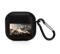 Compatible with Airpod 4 Case Cover,Majestic Tiger Resting on A Rockprinted Lightweight TPU Shockproof Protective Case for Apple Airpods 4 with Carabiner Support Wireless Charging