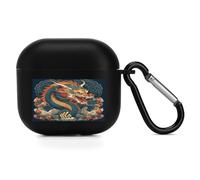 Compatible with Airpod 4 Case Cover,Retro Dragon Patternprinted Lightweight TPU Shockproof Protective Case for Apple Airpods 4 with Carabiner Support Wireless Charging