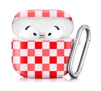 Compatible with AirPod 4th Generation 2024 Case, Shockproof Anti-Drop Protective Cover, Cute Case for Women Men with Keychain(Pink Red Checkered Chessboard)