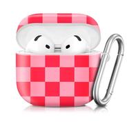 Compatible with AirPod 4th Generation 2024 Case, Shockproof Anti-Drop Protective Cover, Cute Case for Women Men with Keychain(Pink Red Plaid)
