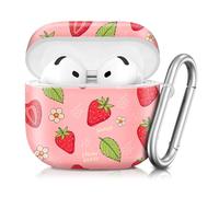 Compatible with AirPod 4th Generation 2024 Case, Shockproof Anti-Drop Protective Cover, Cute Case for Women Men with Keychain(Pink Strawberry)