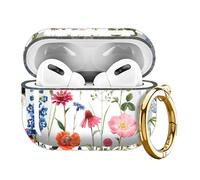 Compatible with AirPod Pro 2 Clear Case,Cute Flower Pattern Design with Gold Keychain,Soft TPU Protective Shockproof Case for Air pod Pro 2nd Generation for Girls Women-Beautiful Floral
