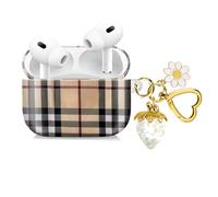Compatible with AirPod Pro 2nd / 1st Generation, 2023/2022/2019, The Fully Protected Shockproof Wireless Earphone case Comes with a Cute and Beautiful Strawberry Keychain Pendant（Crystal）