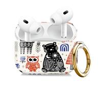Compatible with AirPod Pro 2nd//1st Generation Case Cover with Gold Keychain,Full Protective Shockproof Wireless Headphone Case for Airpod Pro 2023/2022/2019 （Owl Illustration）