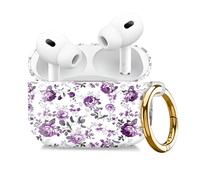 Compatible with AirPod Pro 2nd//1st Generation Case Cover with Gold Keychain,Full Protective Shockproof Wireless Headphone Case for Airpod Pro 2023/2022/2019 （Purple Ink Flower）