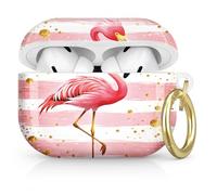 Compatible with AirPod Pro 2nd/1st Generation Case Cover with Key Chain,Full Protective Shockproof Wireless Headphone Case for Airpod Pro 2023/2022/2019(Pink Flamingo Stripes Gold Dots)