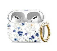 Compatible with AirPod Pro 2nd//1st Generation Case Cover with Key Chain,Full Protective Shockproof Wireless Headphone Case for Airpod Pro 2023/2022/2019（Blue Flowers）