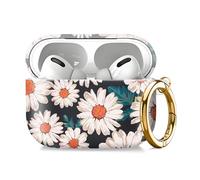 Compatible with AirPod Pro 2nd//1st Generation Case Cover with Key Chain,Full Protective Shockproof Wireless Headphone Case for Airpod Pro 2023/2022/2019（White Flowers）