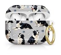 Compatible with AirPod Pro 2nd/1st Generation Case Cover with Key Chain,Full Protective Shockproof Wireless Headphone Case for Airpod Pro 2023/2022/2019(Border Collie Dogs Bones Paws Gray)