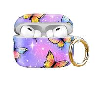 Compatible with AirPod Pro 2nd//1st Generation Case Cover with Key Chain,Full Protective Shockproof Wireless Headphone Case for Airpod Pro 2023/2022/2019 (Pink Purple Butterfly)