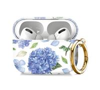 Compatible with AirPod Pro 2nd//1st Generation Case Cover with Key Chain,Full Protective Shockproof Wireless Headphone Case for Airpod Pro 2023/2022/2019（Blue Flowers）