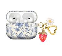 Compatible with AirPod PRO 3 2025 Shockproof and dustproof Wireless Earphone case, with a Beautiful and Cute Strawberry Keychain Pendant Suitable for Women（Flowers Red Strawberries）