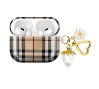 Compatible with AirPod PRO 3 2025 Shockproof and dustproof Wireless Earphone case, with a Beautiful and Cute Strawberry Keychain Pendant Suitable for Women（Checkered Crystal Strawberry）