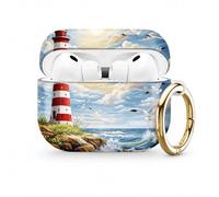 Compatible with AirPod Pro 3 Case (2025), Stylish Pattern Protective Cover with Keychain, Shockproof Anti-Drop TPU Case for Women and Men(Lighthouse Waves Seagulls Sky)
