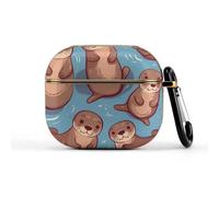 Compatible with AirPods 3 Case,Animal Cute Brown Otters Printed PC Protective Headphone Charging Cover with Keychain for Airpods 2021 3rd Generation,Drop Protection Scratch And Dust Resistant