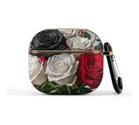 Compatible with AirPods 3 Case,Black White And Red Roses Printed PC Protective Headphone Charging Cover with Keychain for Airpods 2021 3rd Generation,Drop Protection Scratch And Dust Resistant