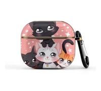 Compatible with AirPods 3 Case,Cartoon Little Cat Printed PC Protective Headphone Charging Cover with Keychain for Airpods 2021 3rd Generation,Drop Protection Scratch And Dust Resistant