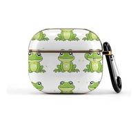 Compatible with AirPods 3 Case,Little Green Frog Printed PC Protective Headphone Charging Cover with Keychain for Airpods 2021 3rd Generation,Drop Protection Scratch And Dust Resistant