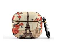 Compatible with AirPods 3 Case,Paris Vintage Floral Printed PC Protective Headphone Charging Cover with Keychain for Airpods 2021 3rd Generation,Drop Protection Scratch And Dust Resistant