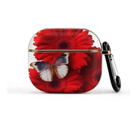 Compatible with AirPods 3 Case,Red Flower And Butterfly Printed PC Protective Headphone Charging Cover with Keychain for Airpods 2021 3rd Generation,Drop Protection Scratch And Dust Resistant