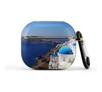 Compatible with AirPods 3 Case,Santorini Greek Island Sea View Printed PC Protective Headphone Charging Cover with Keychain for Airpods 2021 3rd Generation,Drop Protection Scratch And Dust Resistant