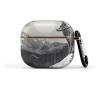 Compatible with AirPods 3 Case,Snow Mountain Lone Wolf Printed PC Protective Headphone Charging Cover with Keychain for Airpods 2021 3rd Generation,Drop Protection Scratch And Dust Resistant