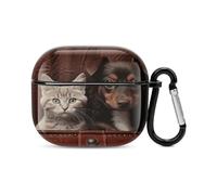 Compatible with AirPods 3rd Generation Case,Cat And Dog Sitting in Leather Pocketprinted PC Hard Shell Shock Resistant Protective Cover for Apple AirPods 3 With Keychain Support Wireless Charging