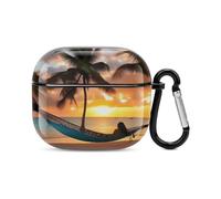 Compatible with AirPods 3rd Generation Case,Coconut Beach Sunset Hammockprinted PC Hard Shell Shock Resistant Protective Cover for Apple AirPods 3 With Keychain Support Wireless Charging