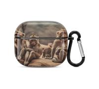 Compatible with AirPods 3rd Generation Case,Monkey Sitting on Stoneprinted PC Hard Shell Shock Resistant Protective Cover for Apple AirPods 3 With Keychain Support Wireless Charging