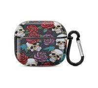 Compatible with AirPods 3rd Generation Case,Sugar Skull Flowersprinted PC Hard Shell Shock Resistant Protective Cover for Apple AirPods 3 With Keychain Support Wireless Charging