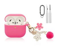 Compatible with AirPods 4 Case 2024, Premium Soft Silicone Protective Case Cover for Apple AirPods 4th Generation with Cleaner Kit, Carabiner and Keychain Accessories for Women Girls (Rosered)