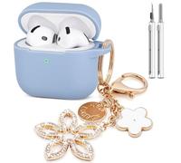 Compatible with AirPods 4 Case 2024, Silicone Protective Skin for Air pod 4 with Bling Keychain, Cover for Apple iPod 4th Generation Wireless Earbuds with Cleaner Kit (Sky Blue)