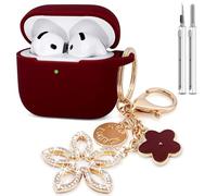 Compatible with AirPods 4 Case Cover, Silicone Protective Case for Airpod 4 with Bling Keychain, Case Cover for Apple AirPods 4th Generation Wireless Earbuds with Cleaner Kit (Burgundy)