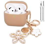 Compatible with AirPods 4 Case Cover, Silicone Protective Case for Airpod 4 with Bling Keychain, Case Cover for Apple AirPods 4th Generation Wireless Earbuds with Cleaner Kit (Milk Tea)