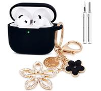 Compatible with AirPods 4 Case Cover, Silicone Protective Case for Airpod 4 with Bling Keychain, Case Cover for Apple AirPods 4th Generation Wireless Earbuds with Cleaner Kit (Black)