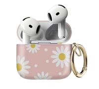 Compatible with AirPods 4 Case Cute Shell Pattern Shockproof Protective Cover for Girls Women with Gold Keychain Designed for AirPod 4th Generation, Pink Flower dot